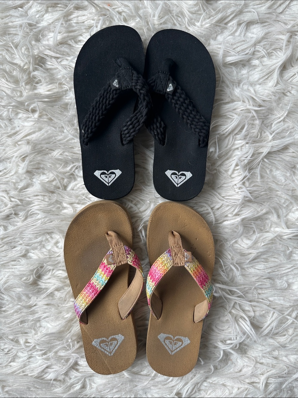 Roxy Kids Braided Black Flip-Flops and Multicolor Strap Tan Sandals size 2